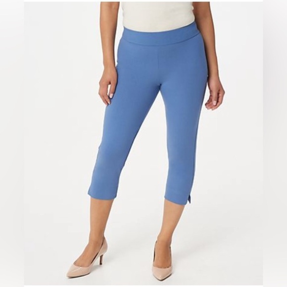 Women with Control Blue Wide Band Capri Pants Coastal Retro NWOT S #2048